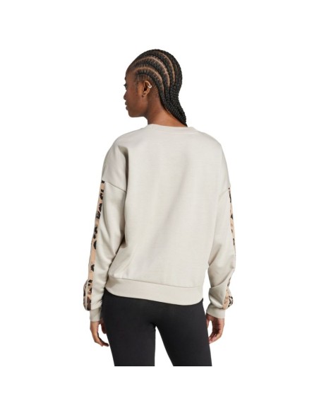 Women's adidas Animal Print 3Stripes French Terry Sweatshirt Cream JM1836