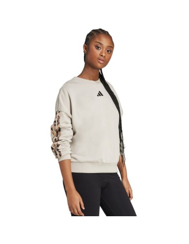 Women's adidas Animal Print 3Stripes French Terry Sweatshirt Cream JM1836