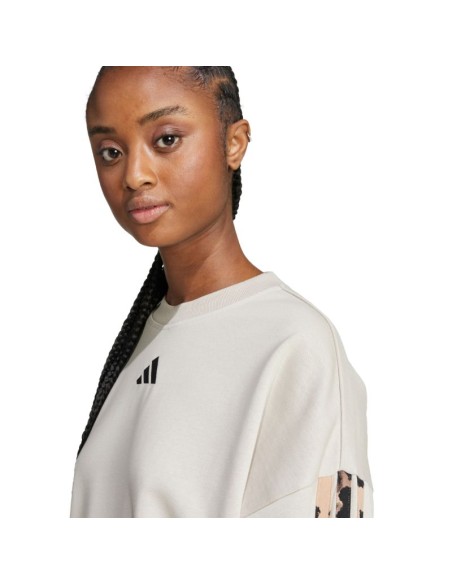 Women's adidas Animal Print 3Stripes French Terry Sweatshirt Cream JM1836