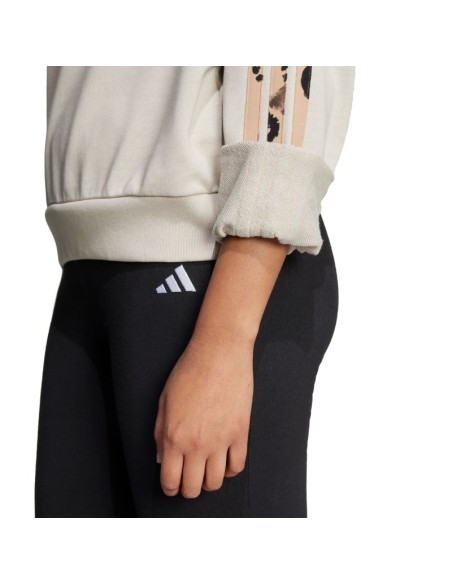 Women's adidas Animal Print 3Stripes French Terry Sweatshirt Cream JM1836