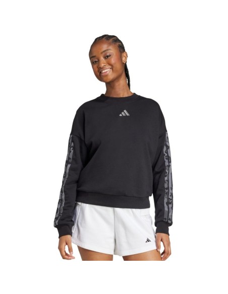 Women's adidas Animal Print 3Stripes French Terry Sweatshirt Black JM1835