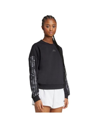 Women's adidas Animal Print 3Stripes French Terry Sweatshirt Black JM1835