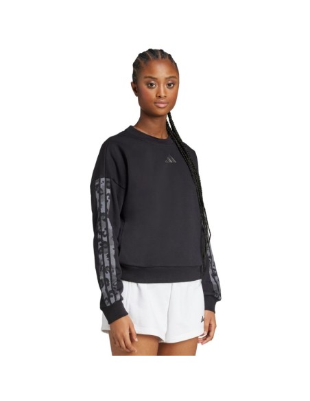 Women's adidas Animal Print 3Stripes French Terry Sweatshirt Black JM1835
