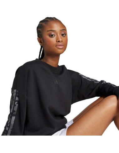 Women's adidas Animal Print 3Stripes French Terry Sweatshirt Black JM1835