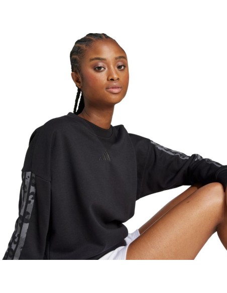 Women's adidas Animal Print 3Stripes French Terry Sweatshirt Black JM1835