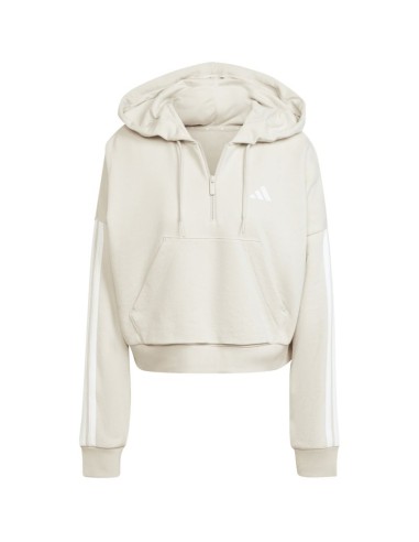 Women's adidas Essentials 3Stripes French Terry QuarterZip Hoodie Beige JN1958