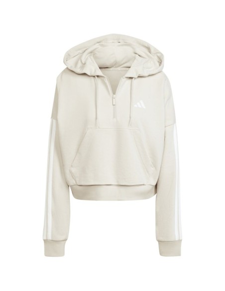 Women's adidas Essentials 3Stripes French Terry QuarterZip Hoodie Beige JN1958