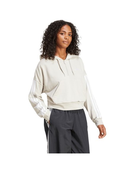 Women's adidas Essentials 3Stripes French Terry QuarterZip Hoodie Beige JN1958