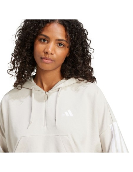 Women's adidas Essentials 3Stripes French Terry QuarterZip Hoodie Beige JN1958