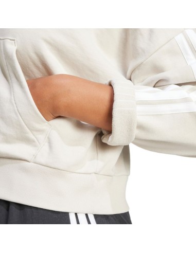 Women's adidas Essentials 3Stripes French Terry QuarterZip Hoodie Beige JN1958