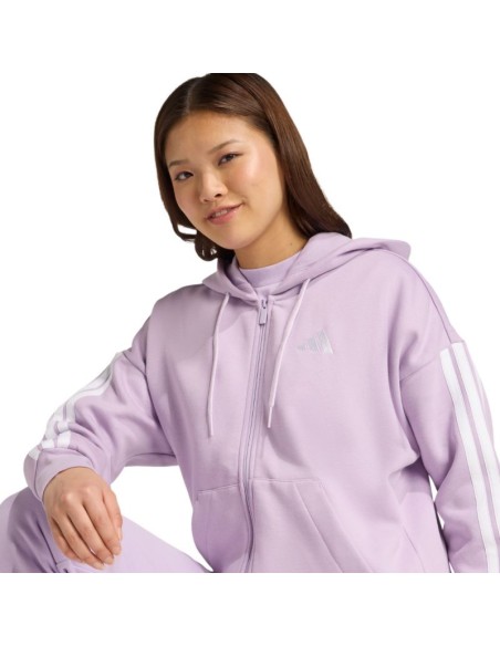 Women's adidas Essentials 3Stripes FullZip Fleece Hoodie Purple JY3080