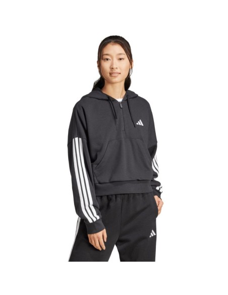 Women's adidas Essentials 3Stripes French Terry QuarterZip Hoodie Black JN1956