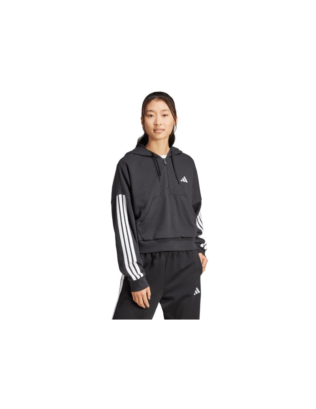 ADIDAS PERFORMANCE Women's adidas Essentials 3Stripes French Terry QuarterZip Hoodie Black JN1956