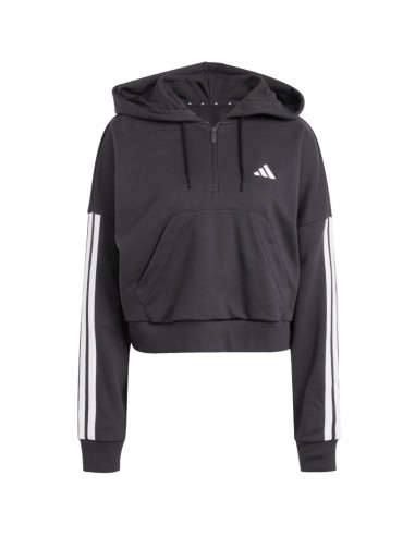 Women's adidas Essentials 3Stripes French Terry QuarterZip Hoodie Black JN1956