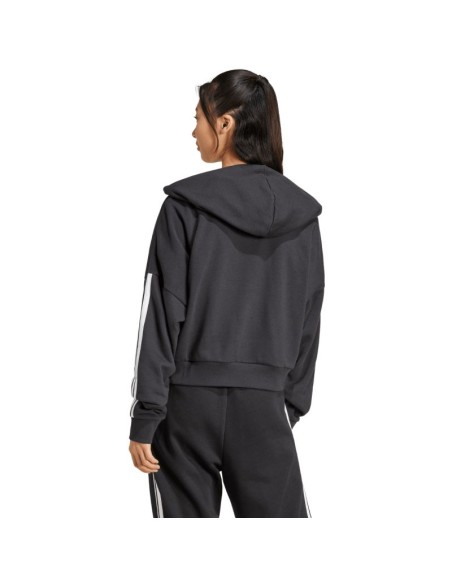 Women's adidas Essentials 3Stripes French Terry QuarterZip Hoodie Black JN1956