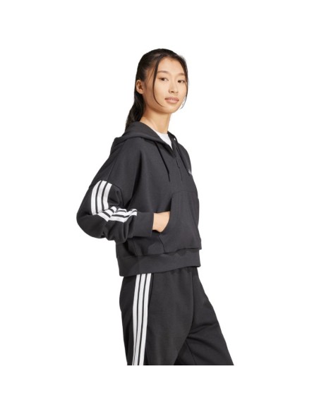 Women's adidas Essentials 3Stripes French Terry QuarterZip Hoodie Black JN1956