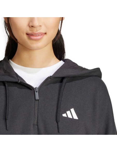 Women's adidas Essentials 3Stripes French Terry QuarterZip Hoodie Black JN1956