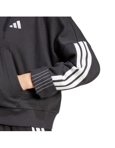 Women's adidas Essentials 3Stripes French Terry QuarterZip Hoodie Black JN1956
