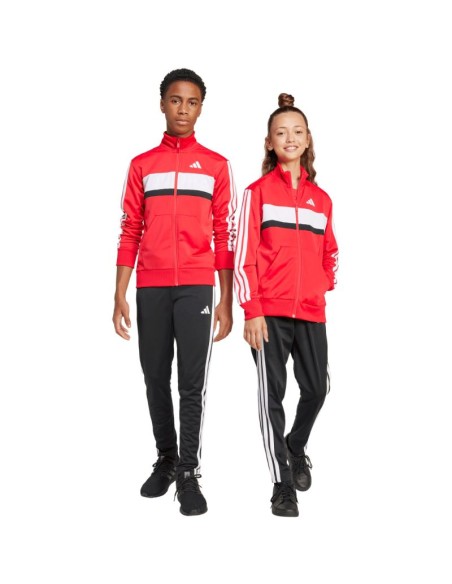 adidas Seasonal Essentials Tiberio 3Stripes Tricot Kids Tracksuit Red and Black JI6214