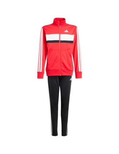 adidas Seasonal Essentials Tiberio 3Stripes Tricot Kids Tracksuit Red and Black JI6214
