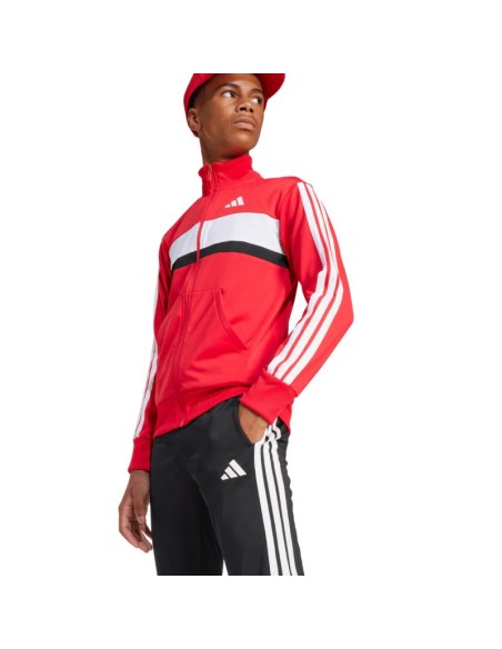 adidas Seasonal Essentials Tiberio 3Stripes Tricot Kids Tracksuit Red and Black JI6214