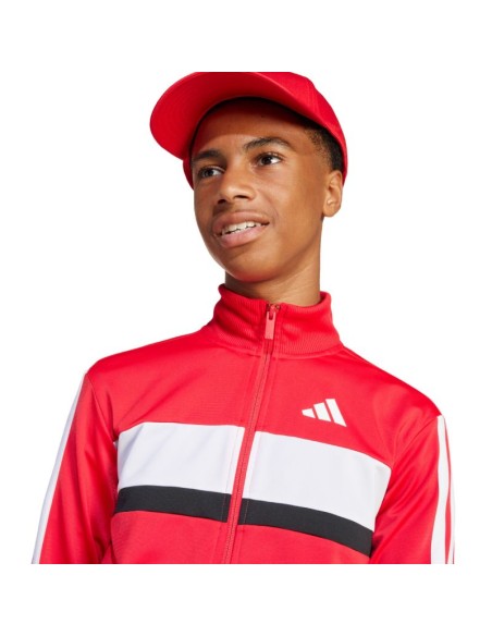 adidas Seasonal Essentials Tiberio 3Stripes Tricot Kids Tracksuit Red and Black JI6214