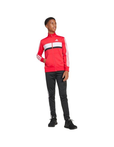 adidas Seasonal Essentials Tiberio 3Stripes Tricot Kids Tracksuit Red and Black JI6214