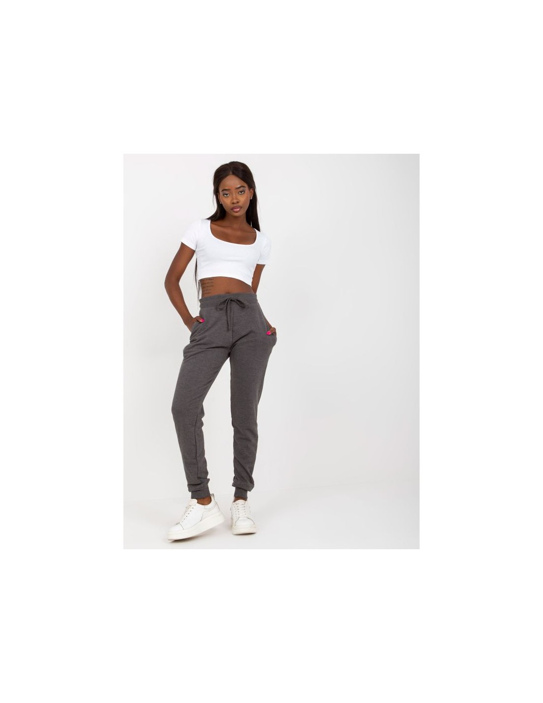 Dark gray melange basic jogger sweatpants B00505