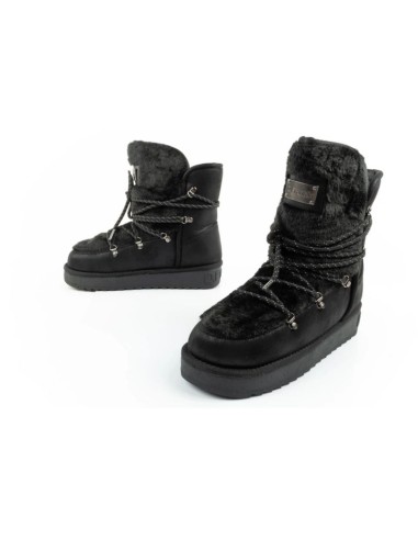 DFranklin women's winter snow boots fashionable fur lining black