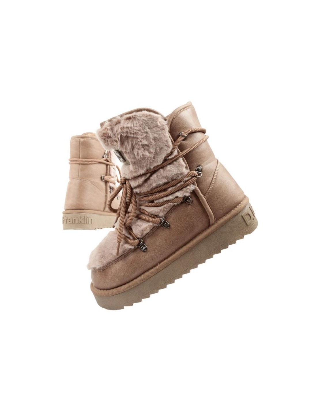 DFranklin women's winter snow boots fashionable fur lining brown high