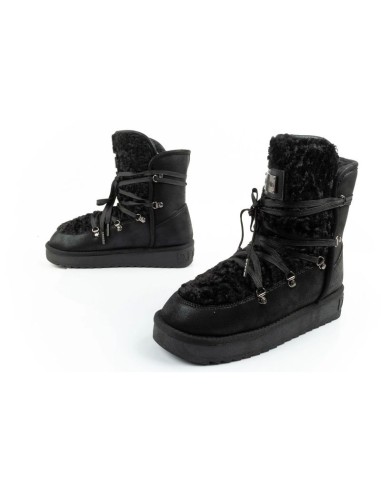 DFranklin women's winter snow boots fashionable fur lining black high