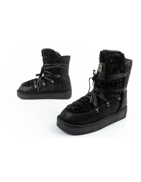 DFranklin women's winter snow boots fashionable fur lining black high