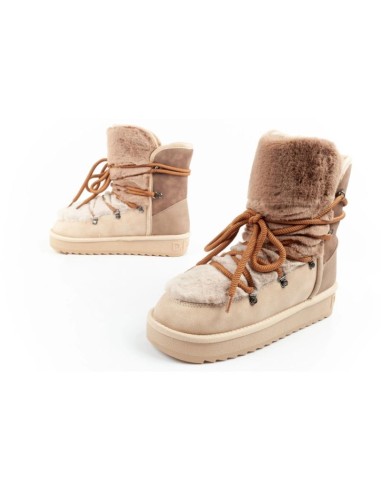 DFranklin women's winter snow boots fashionable fur lining brown beige high