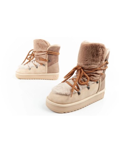 DFranklin women's winter snow boots fashionable fur lining brown beige high