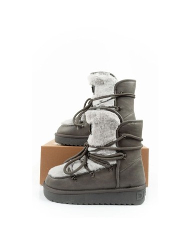 DFranklin women's winter snow boots fashionable fur lining gray