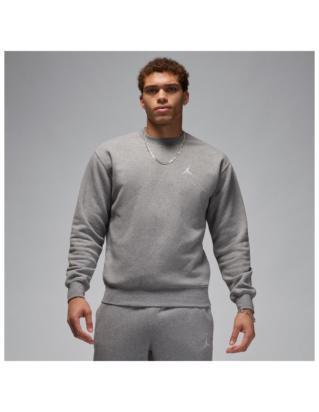 Jordan Brooklyn Fleece Men's CrewNeck Sweatshirt Carbon HeatherWhite FV7293091 MBS