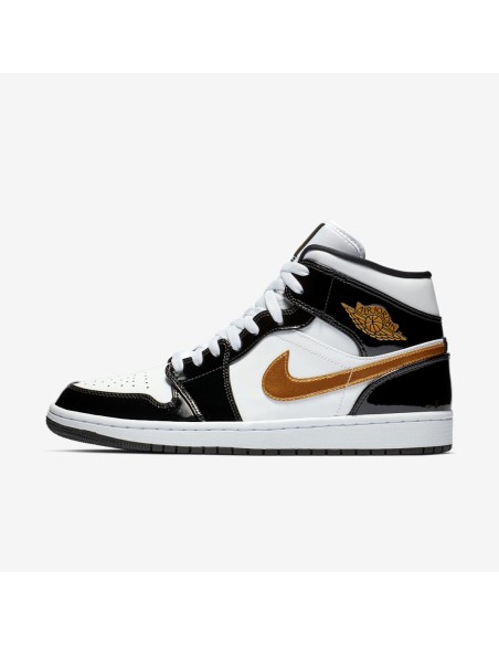 Jordan 1 Mid Patent Black White Gold 852542007 MBS