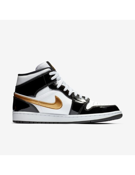 Jordan 1 Mid Patent Black White Gold 852542007 MBS