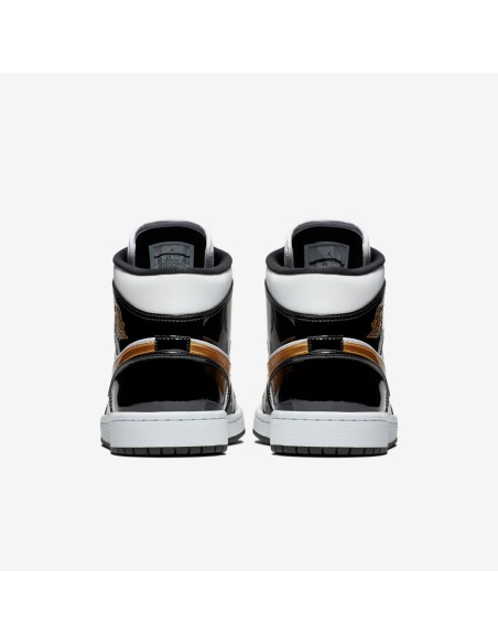 Jordan 1 Mid Patent Black White Gold 852542007 MBS