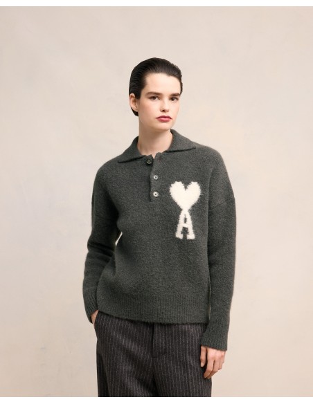 AMI Paris Large Heart Knitted Polo UPL325KN0032061 MBS