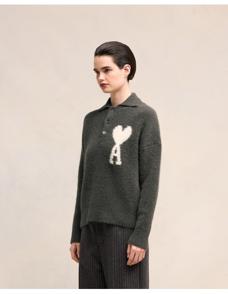 AMI Paris Large Heart Knitted Polo UPL325KN0032061 MBS