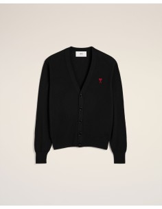Ami Paris Small A Heart Cardigan Black Red BFHKC111KN0025001 MBS