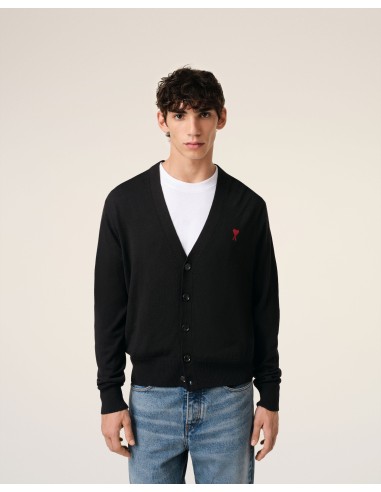 Ami Paris Small A Heart Cardigan Black Red BFHKC111KN0025001 MBS