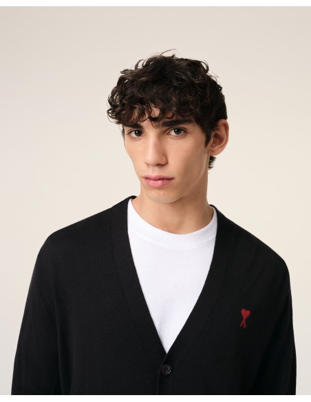 Ami Paris Small A Heart Cardigan Black Red BFHKC111KN0025001 MBS