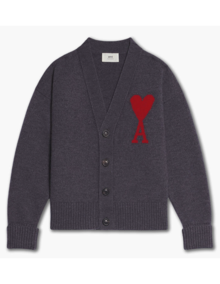 Ami Large A Heart Cardigan 'GreyRed' UKC002018067 MBS