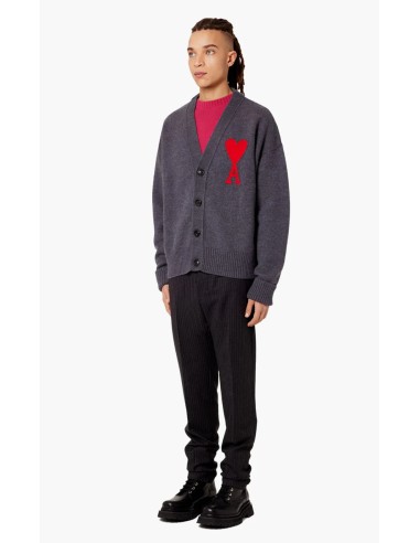Ami Large A Heart Cardigan 'GreyRed' UKC002018067 MBS
