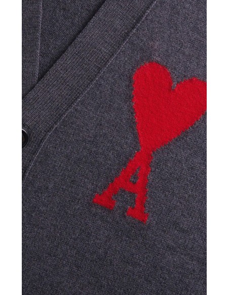 Ami Large A Heart Cardigan 'GreyRed' UKC002018067 MBS