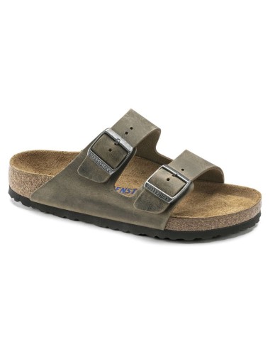 Birkenstock Arizona Soft Footbed Oiled Leather Narrow Faded Khaki Slides for Narrow Feet 1019377