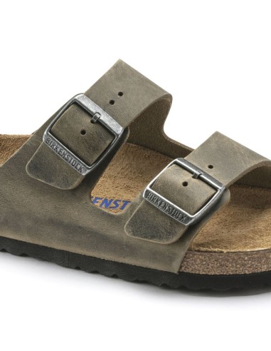 Birkenstock Arizona Soft Footbed Oiled Leather Narrow Faded Khaki Slides for Narrow Feet 1019377