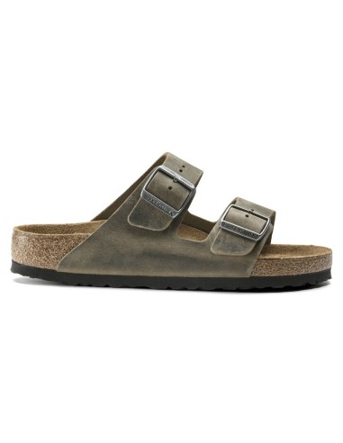 Birkenstock Arizona Soft Footbed Oiled Leather Narrow Faded Khaki Slides for Narrow Feet 1019377
